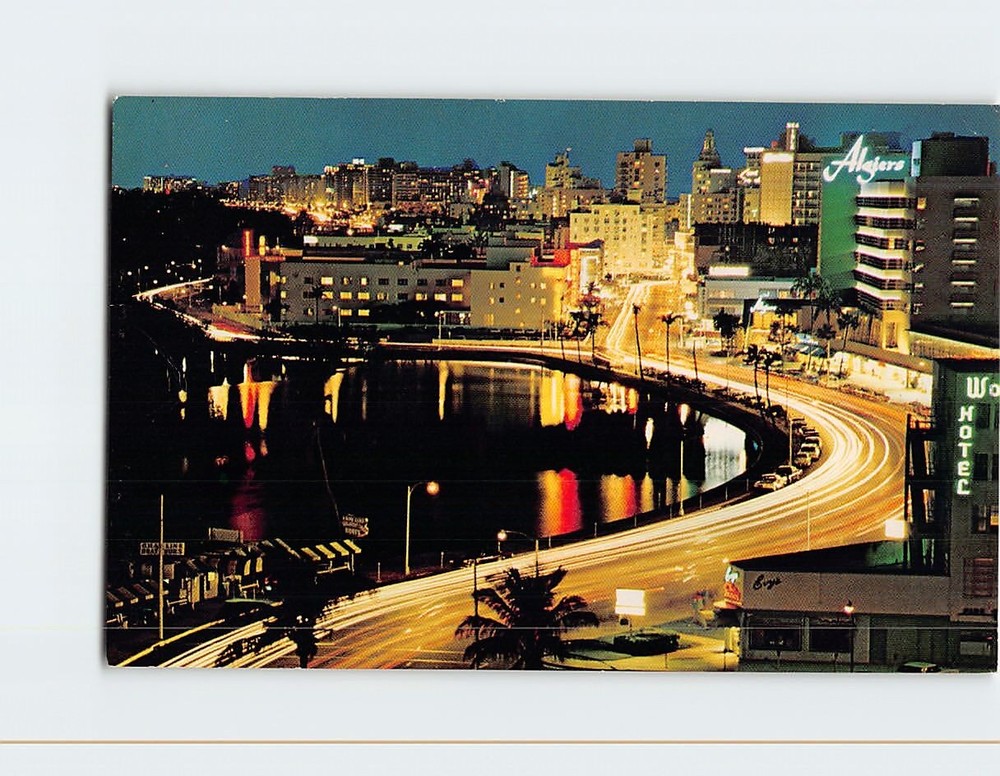 Postcard Lake Pancoast along Collins Avenue at Night Miami Beach Florida USA