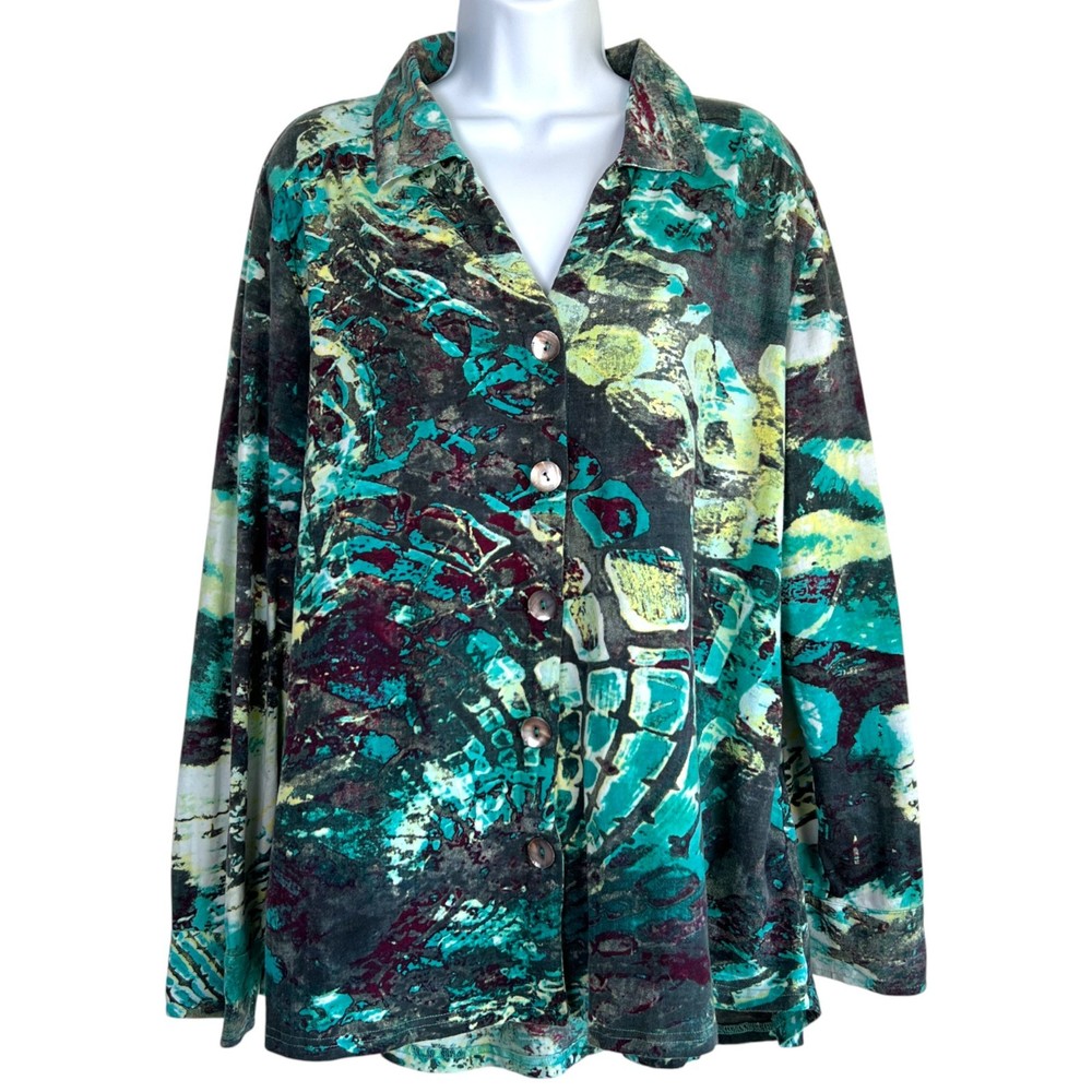 Parsley and Sage Womens Artsy Abstract Button Up Top Size Extra Large Eclectic