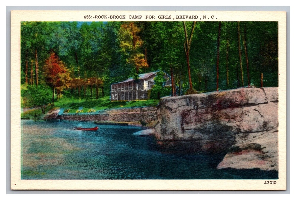 Brevard NC North Carolina Rock Brook Camp for Girls Linen Postcard