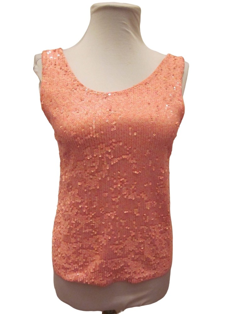 J CREW Orange Fully Sequined Sleeveless Scoop Neck Shirt Top Sz XS