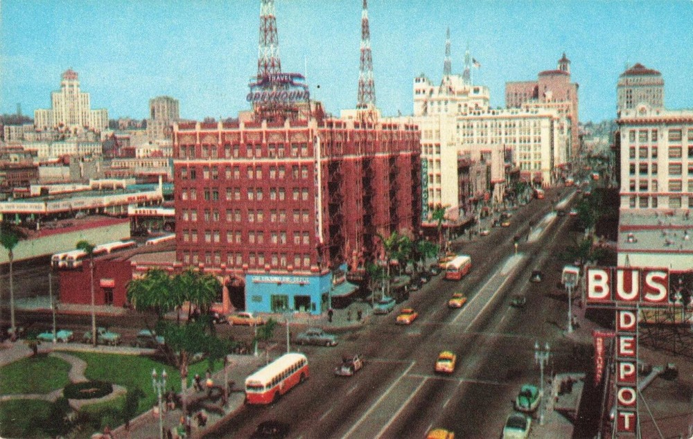 San Diego CA California Broadway Street Scene Old Buses Marquee Vintage Postcard