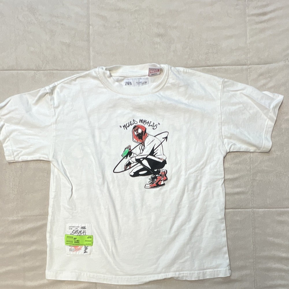 Tshirt Zara Kids Size 10 Boys Black White Graphic Print Miles Morales Marvel
