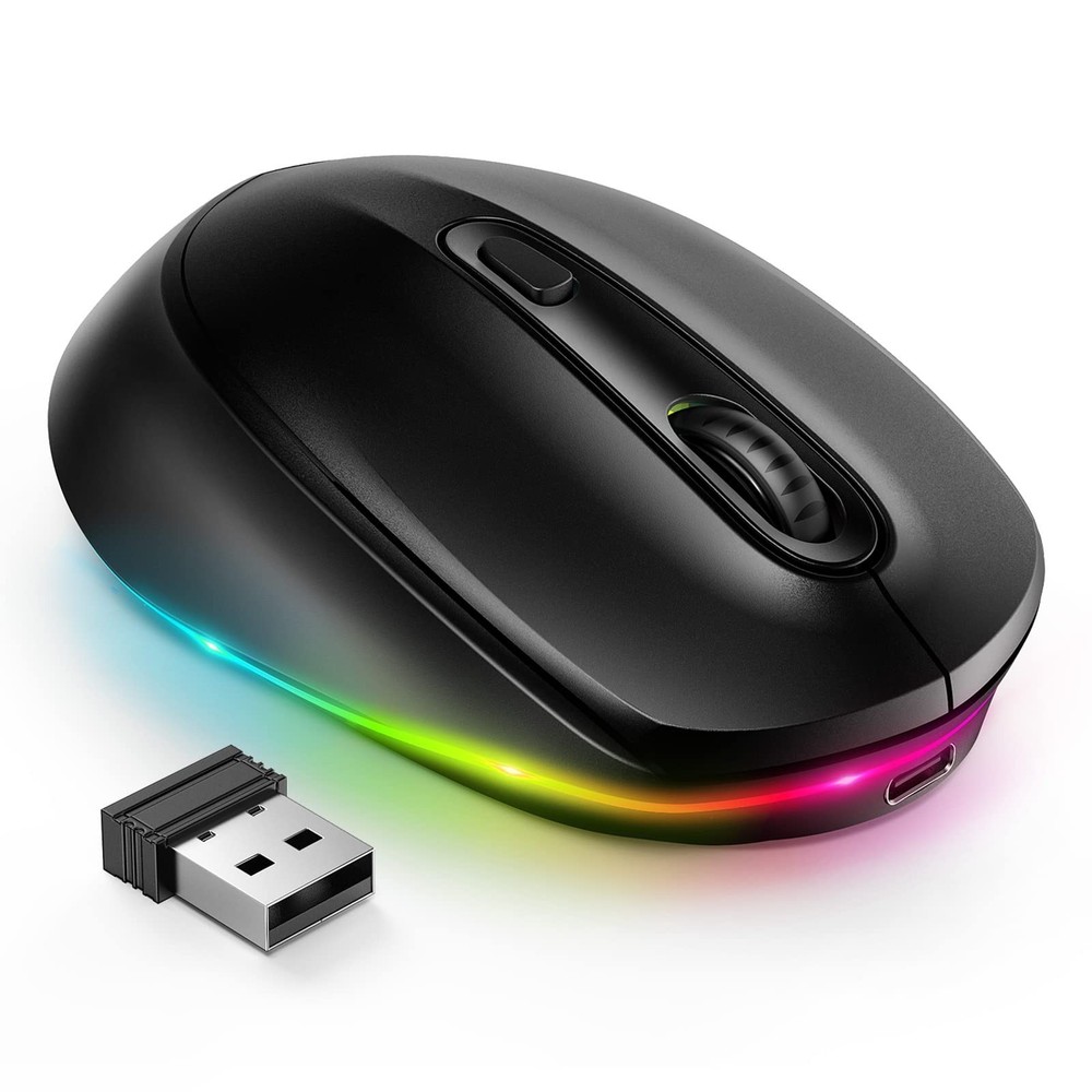 Seenda Rechargeable Wireless Mouse with LED Light for Laptop Small Portable