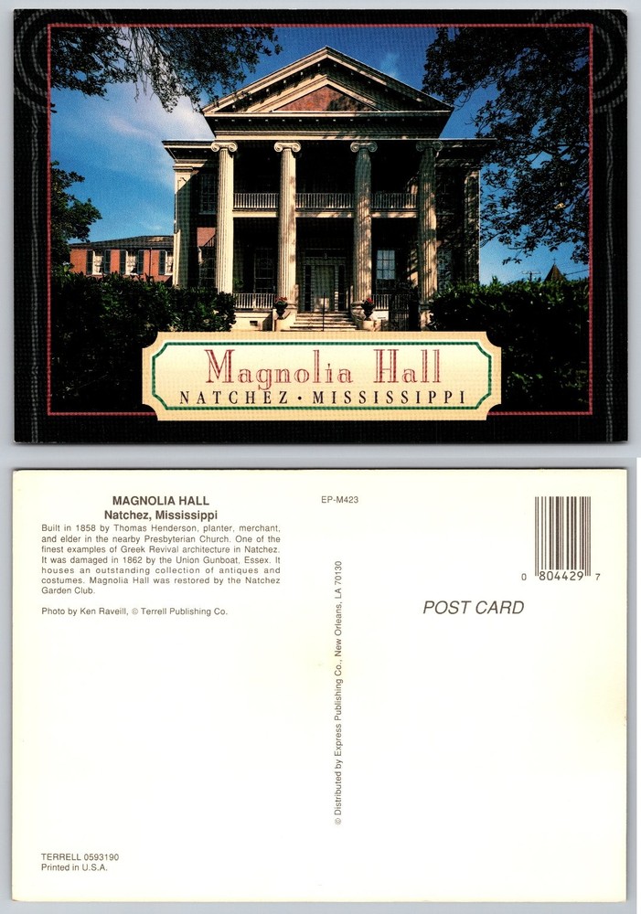 Magnolia Hall Natchez Mississippi Greek Revival Architecture Postcard