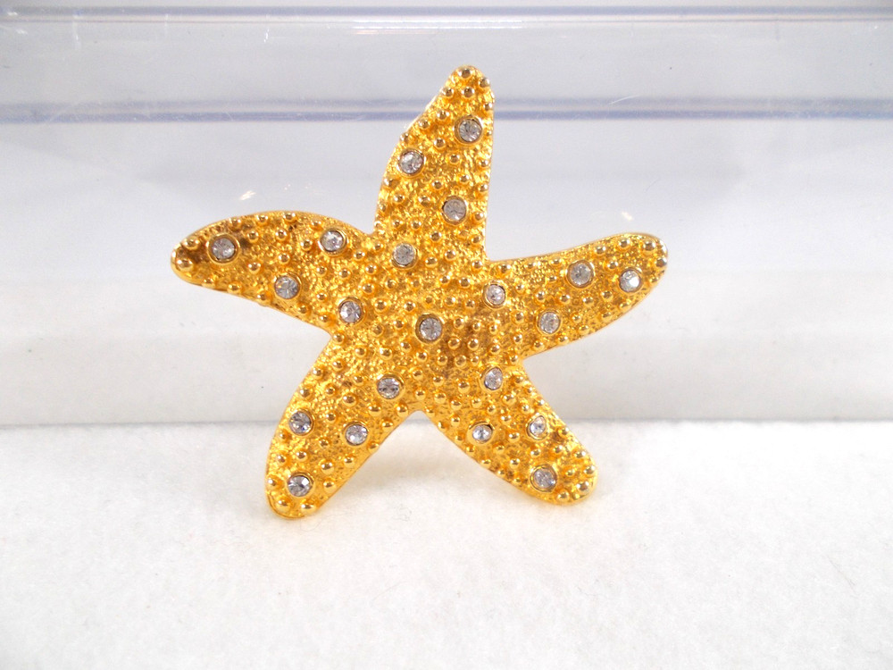 Kenneth J Lane KJL Gold Starfish Brooch with Rhinestones