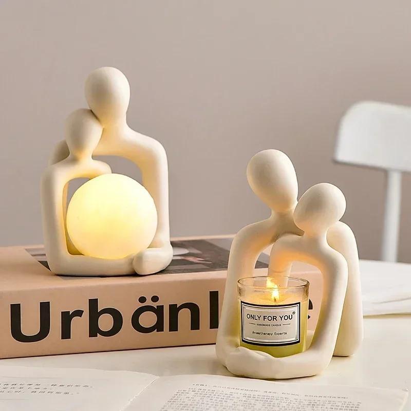 Figurine Couple Lamp Multicolor Resin Romantic Small Carved Free Stand Decor