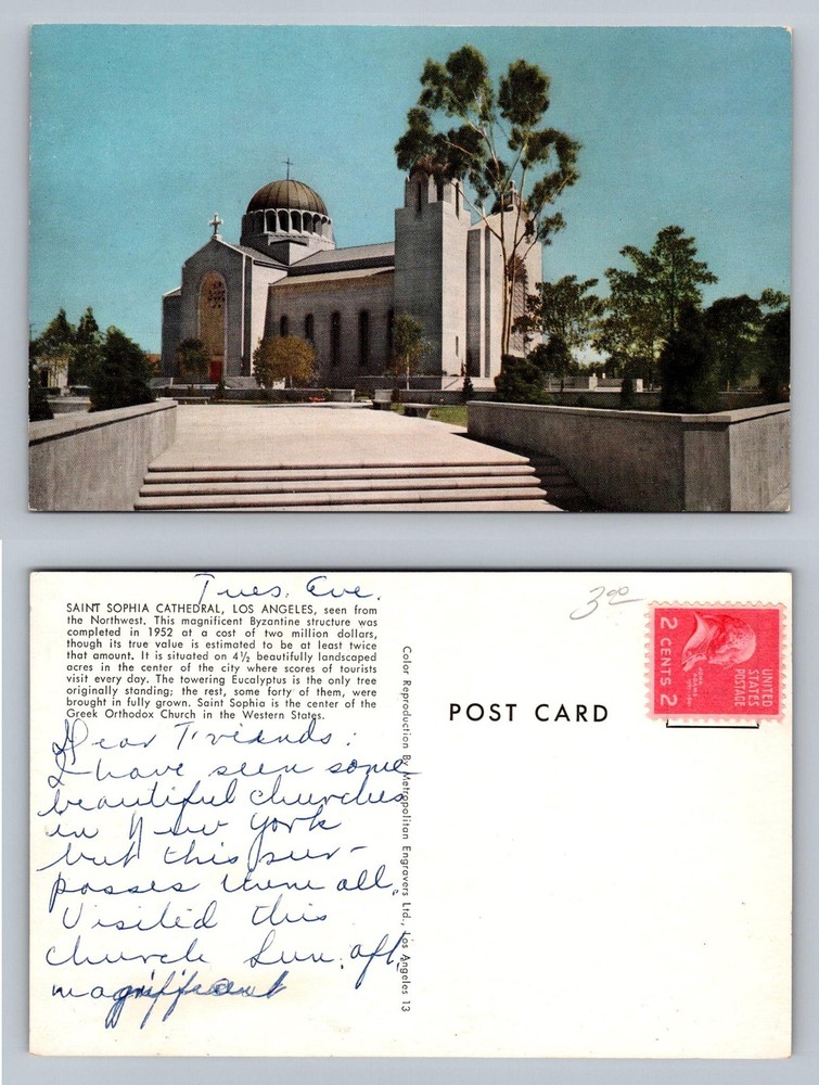 Los Angeles CA-California Saint Sophia Cathedral Byzantine Dome Vintage Postcard