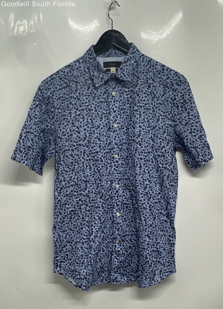 Diesel Mens Blue Floral Skull Print Cotton Short Sleeve Button-Up Shirt Size M