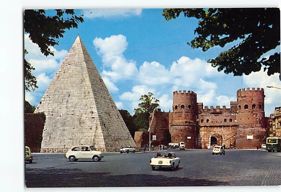 Postcard Pyramid of Caius Cestis and St. Paul Gate Rome Italy