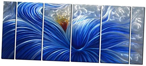 Metal Wall Art with Huge Blue Flower Design, Abstract Artwork for Modern and-image