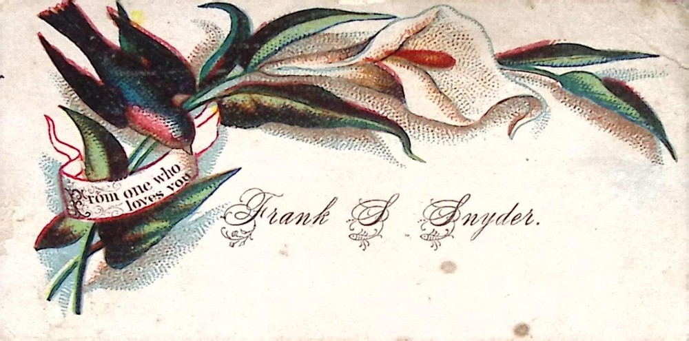Antique Victorian Calling Card With Bird And Lily Lithograph Ephemera