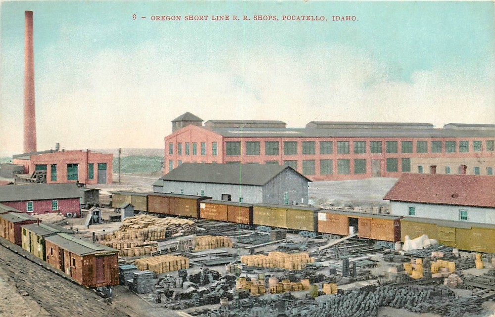 c1910 Pocatello Idaho Oregon Short railroad shops Mitchell Postcard 25-9585