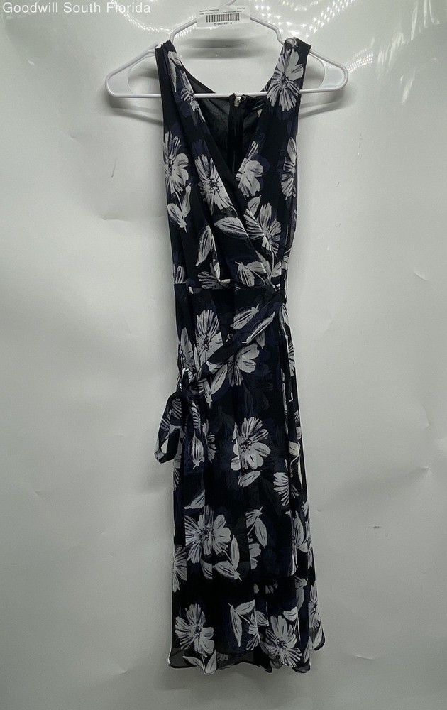 Tommy Hilfiger Womens Black Floral V-Neck Sleeveless Fit & Flare Dress Size 8