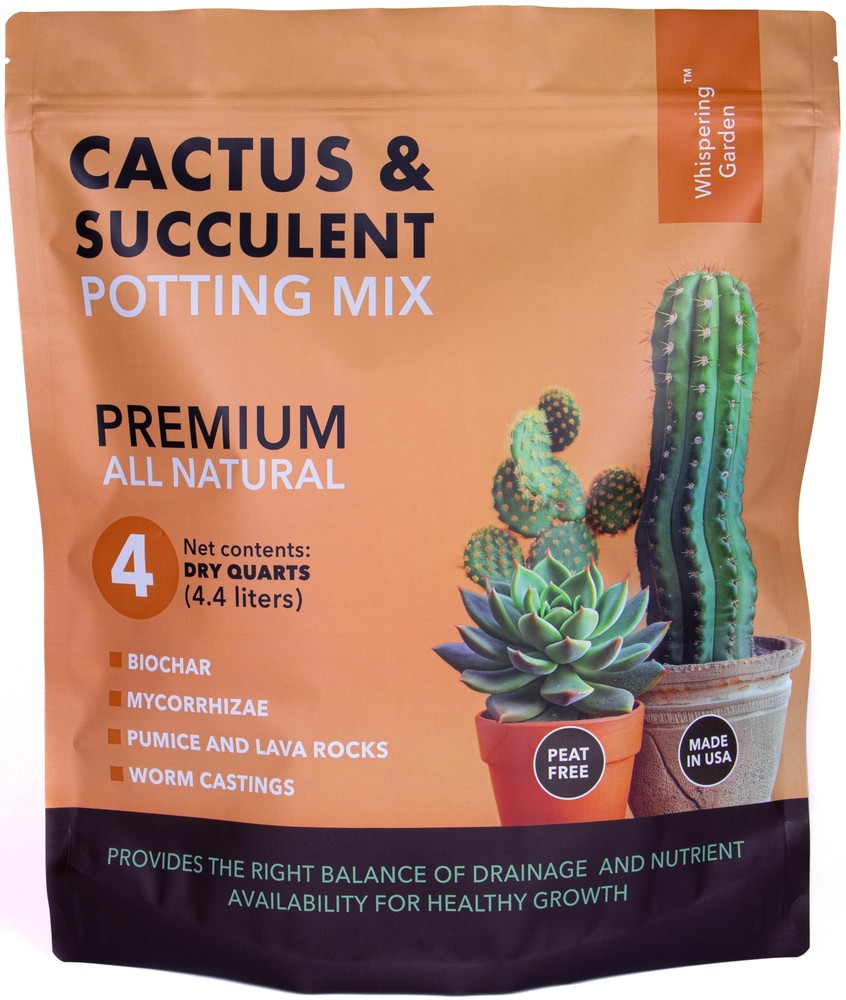 Premium Cactus & Succulent Potting Soil Mix - Well Draining Blend with Biocha...