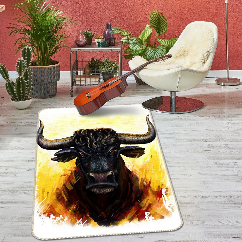 3D Bull Demon King Animal Non-Slip Rug Mat Elegant Photo Carpet for Home Decor