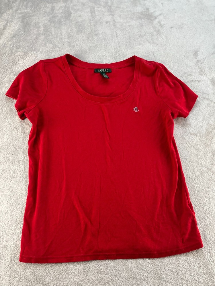 Lauren Ralph Lauren T-Shirt Womens XL Casual Red Short Sleeve Round Neck
