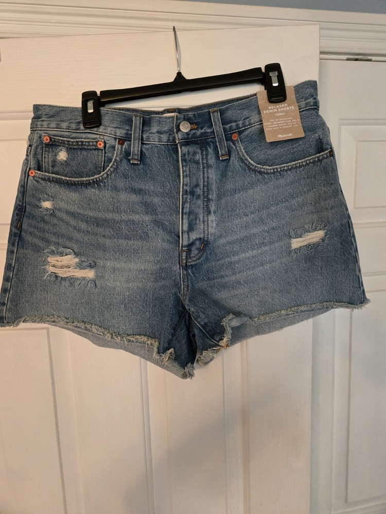 Madewell Relaxed Denim Shorts, Distressed  Size 27. Button Fly. NWT