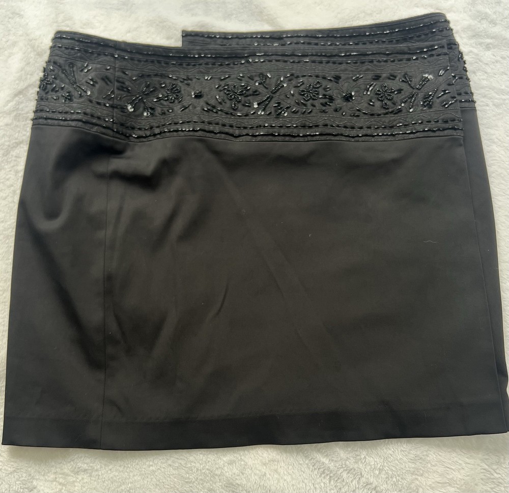 NWT Black Beaded Waist Wrap Skirt Black Cotton Blend Washable EXPRESS 9/10