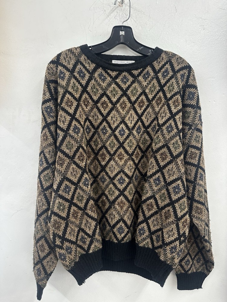 Vintage Geoffrey Beene Sweater Mens Large Multicolor Knit Crewneck Pullover 90s