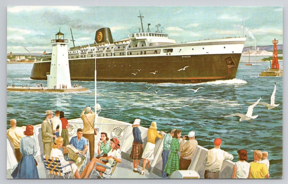 SS Badger Car Ferry Lake Michigan Ludington MI Milwaukee WI Postcard