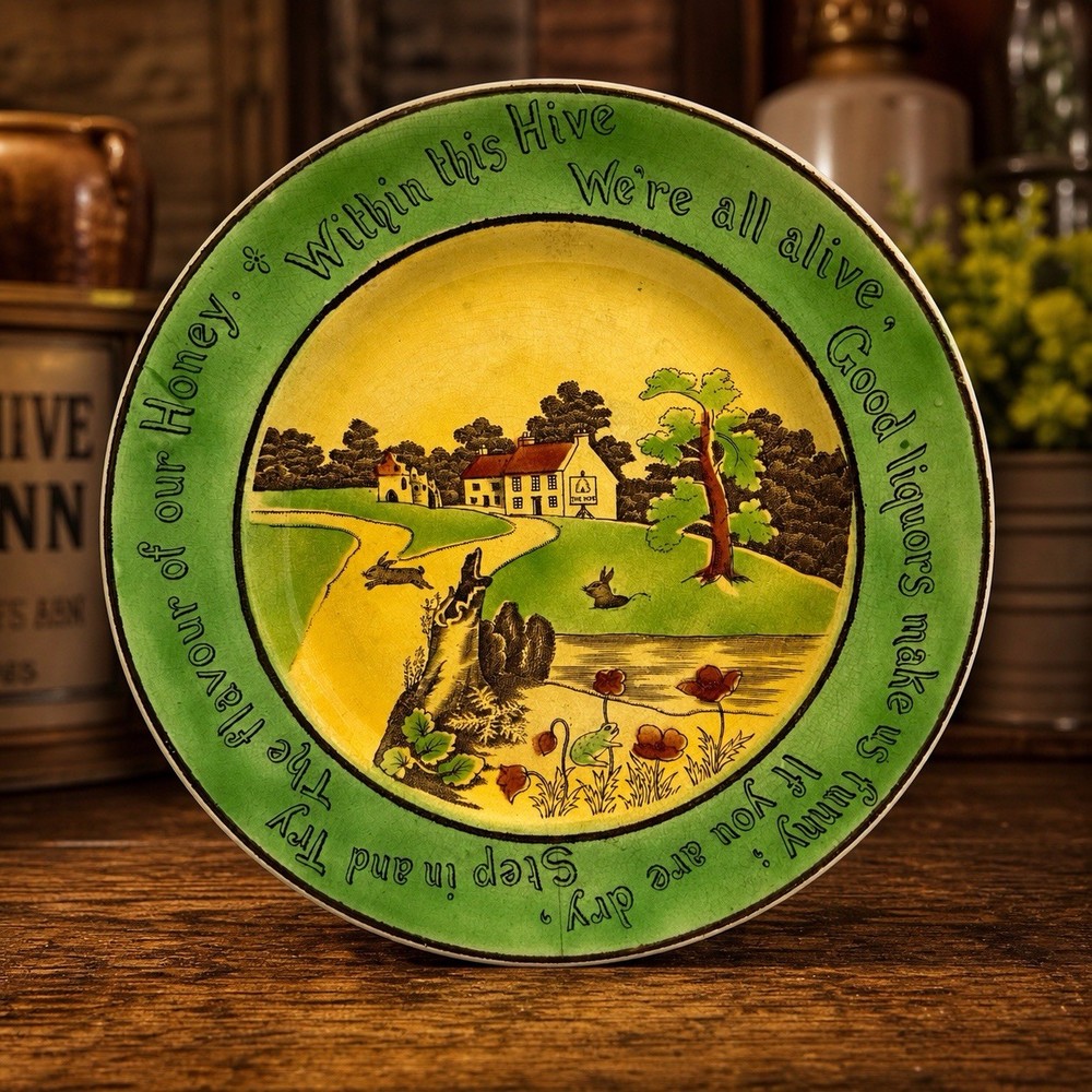 Vintage St Augustine Ware Rabbit Pub Motto Plate England “Within This Hive” 10”