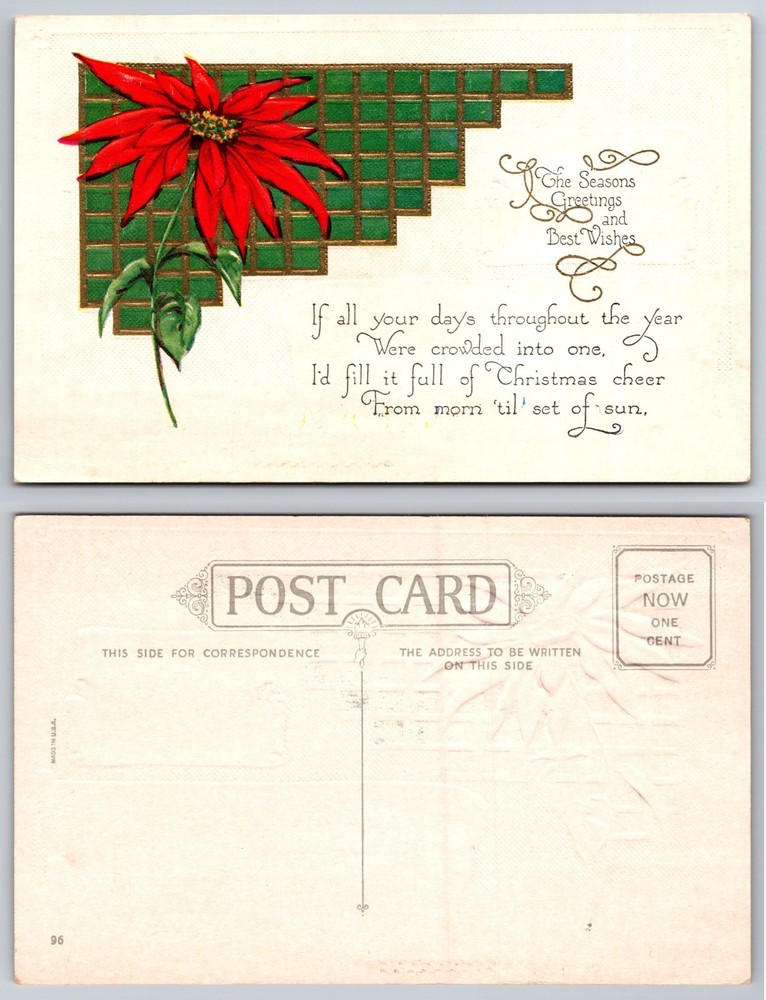 Red Poinsettia Christmas Greetings Postcard