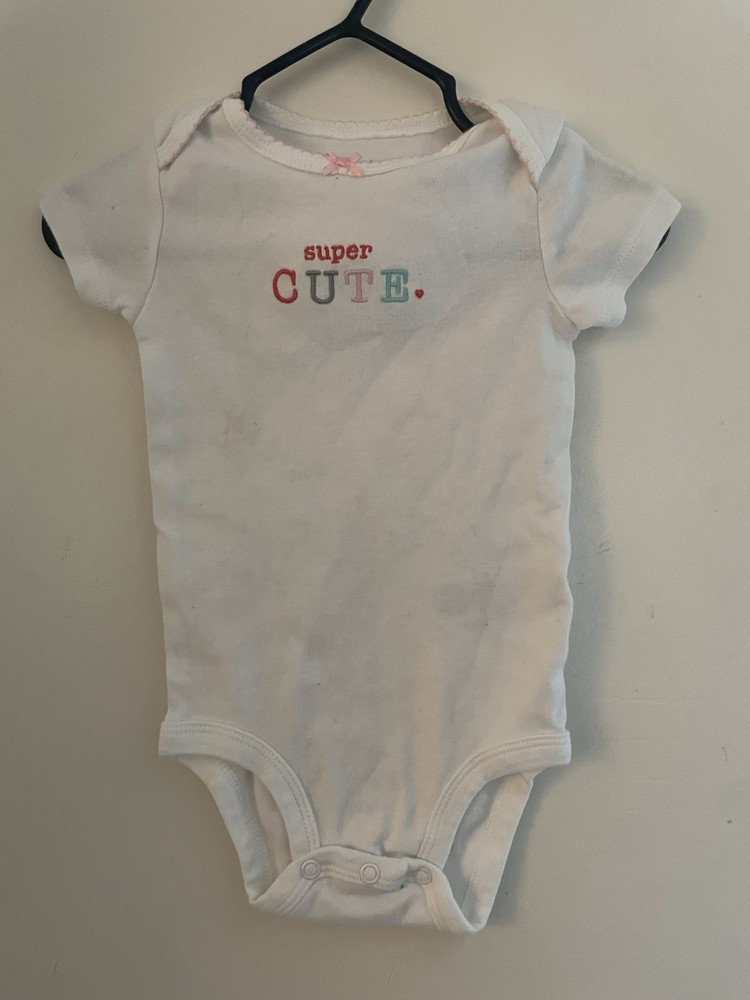 Carters Baby Girl Colorful Super Cute 100% Cotton Short Sleeve Bodysuit White 6M