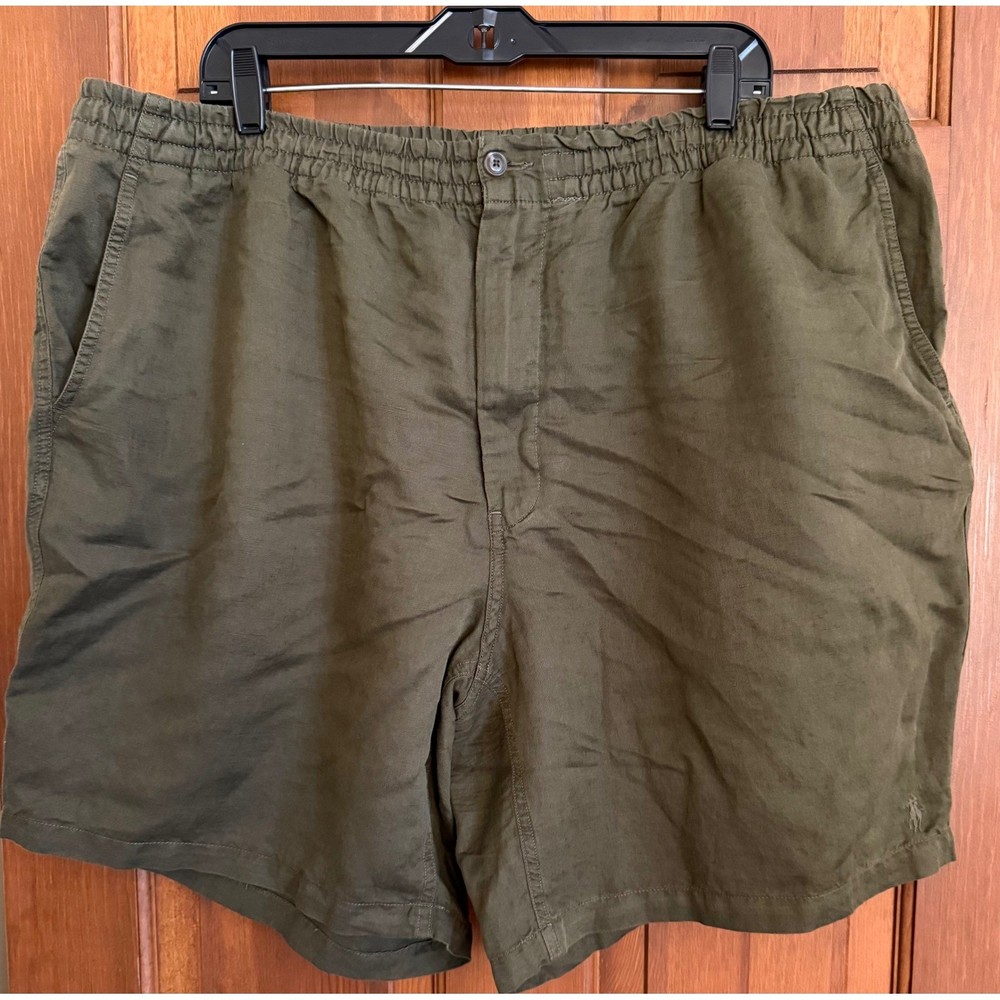 Polo Ralph Lauren Linen Cotton Shorts Mens 2XB Olive Green Casual Flat Front
