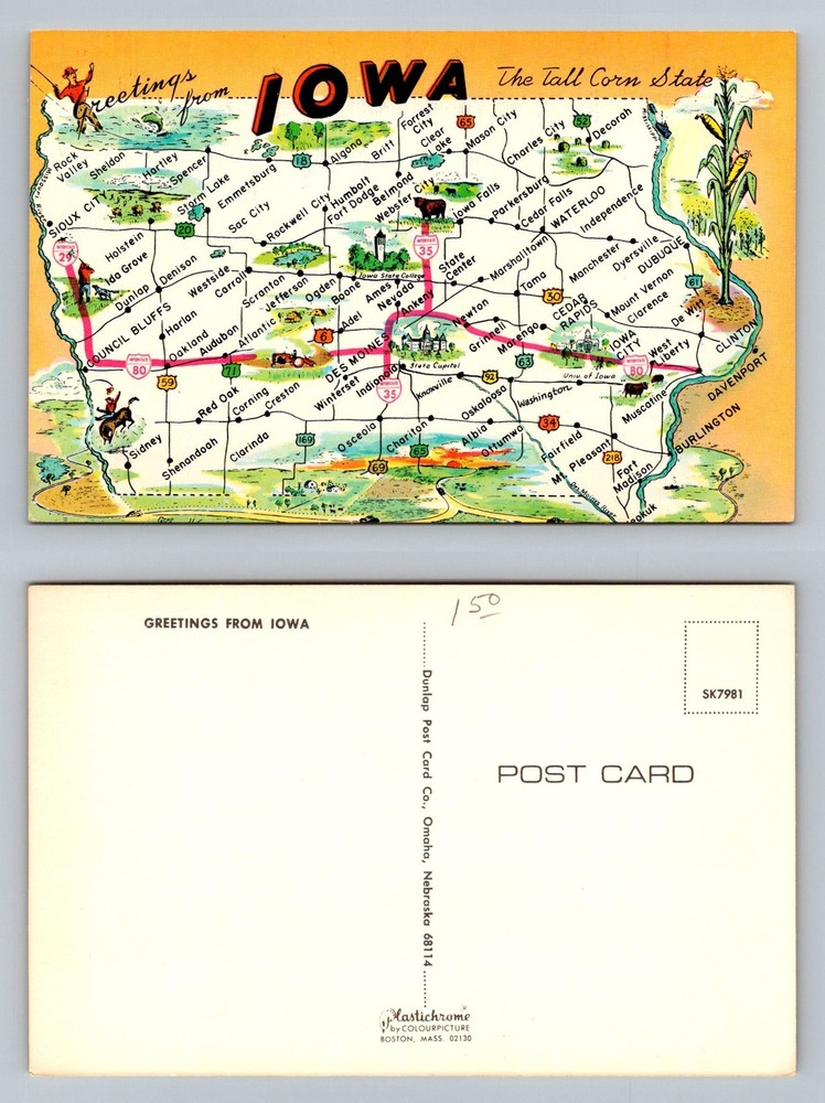 Des Moines, IA-Iowa, Greetings from Iowa Tall Corn State Map Vintage Postcard