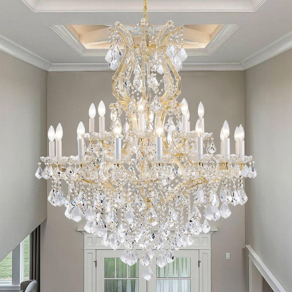 Gold Large Crystal Chandelier-24-Light Chandelier Light Fixture Modern Maria ...
