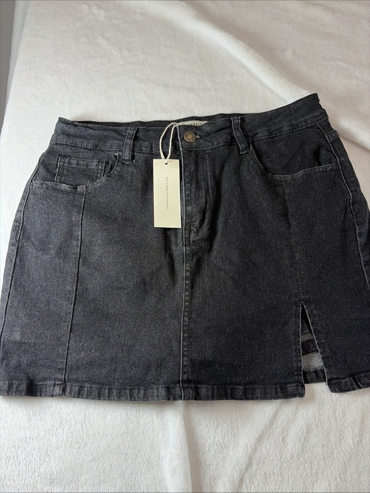 NWT Luvamia Skorts Women Stretch Denim Mini Skirt Side Slit /High Waist M Retro