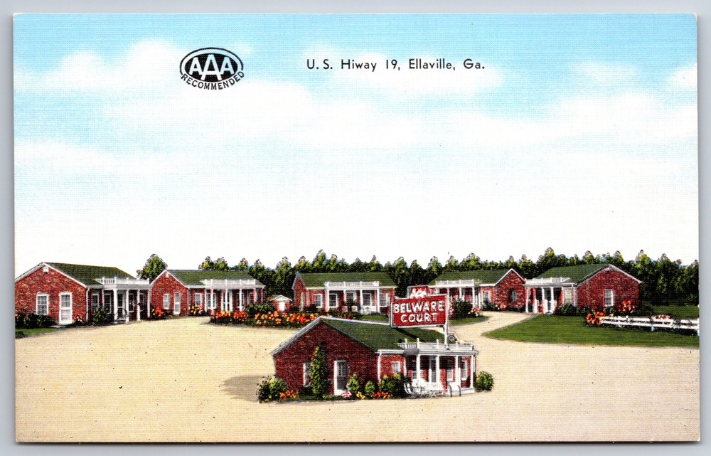Ellaville Georgia~Belware Court~Roadside Motel~Linen Postcard