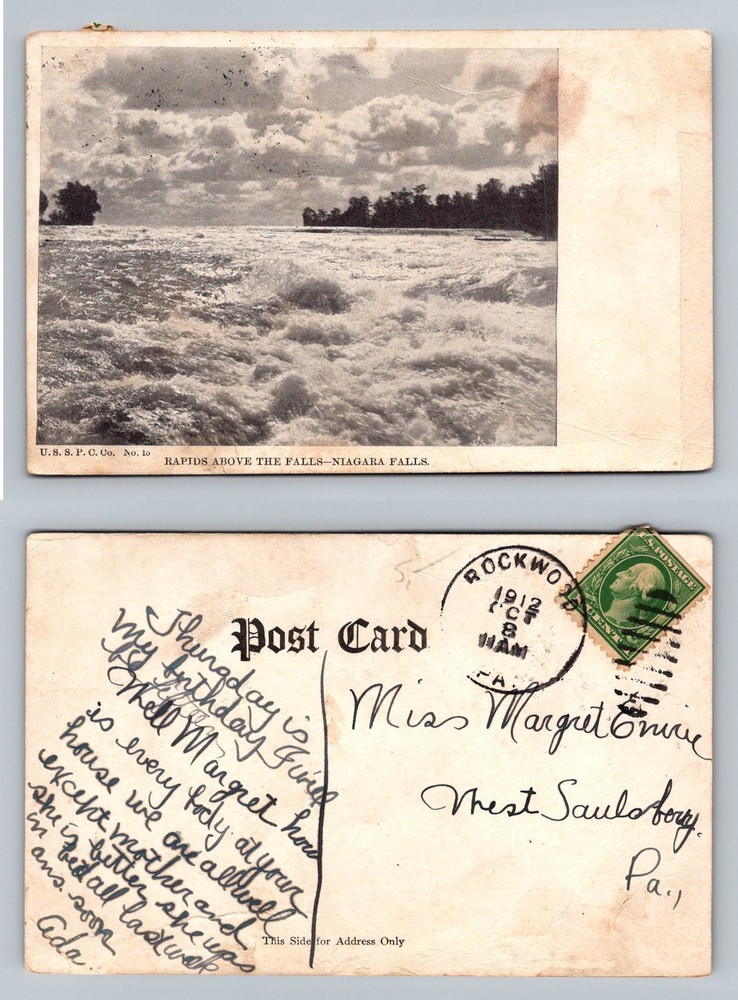 Niagara Falls, NY-New York, Rapids Niagara Falls River Vintage c1912 Postcard