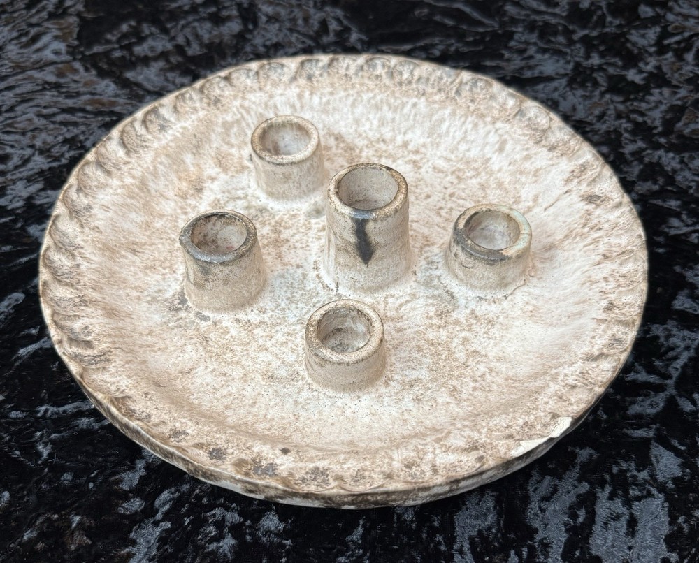 Vintage McCarty Pottery Nutmeg 5 Pipe Candle Plate AS IS Chipped