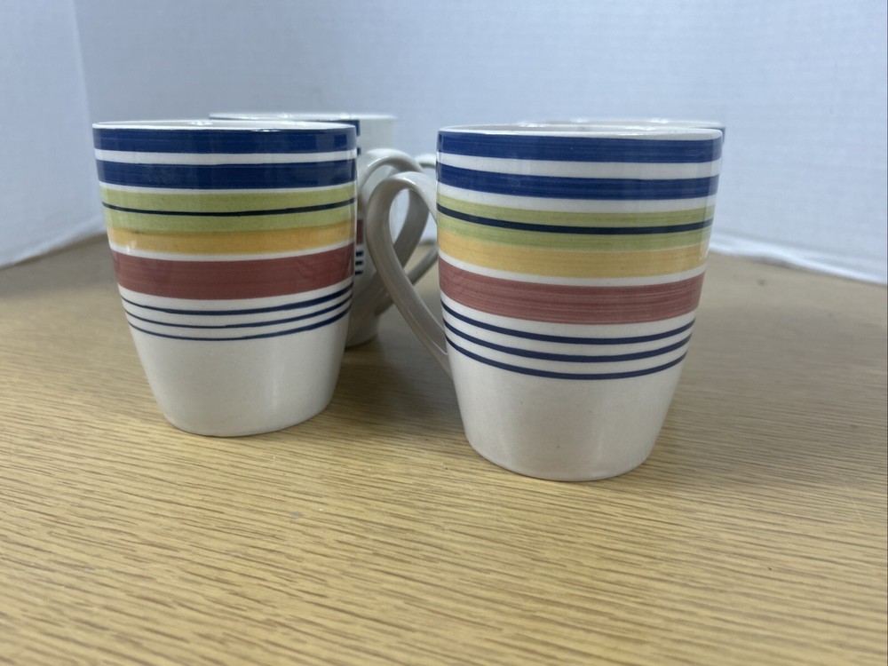 Pier 1 Coffee Mugs Horizontal Stripes Set of 4