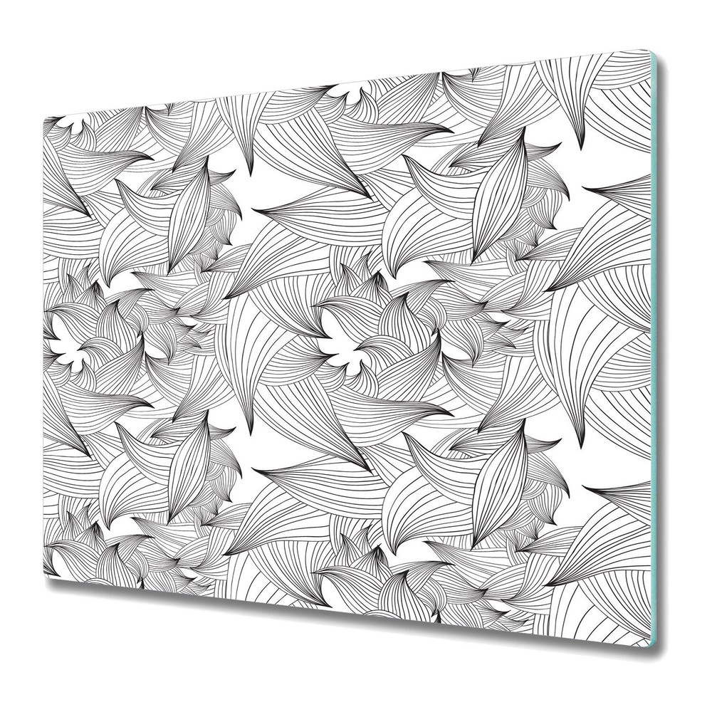 Glass Chopping Board Utensil Magician Lines Black&White Leaves 60x52