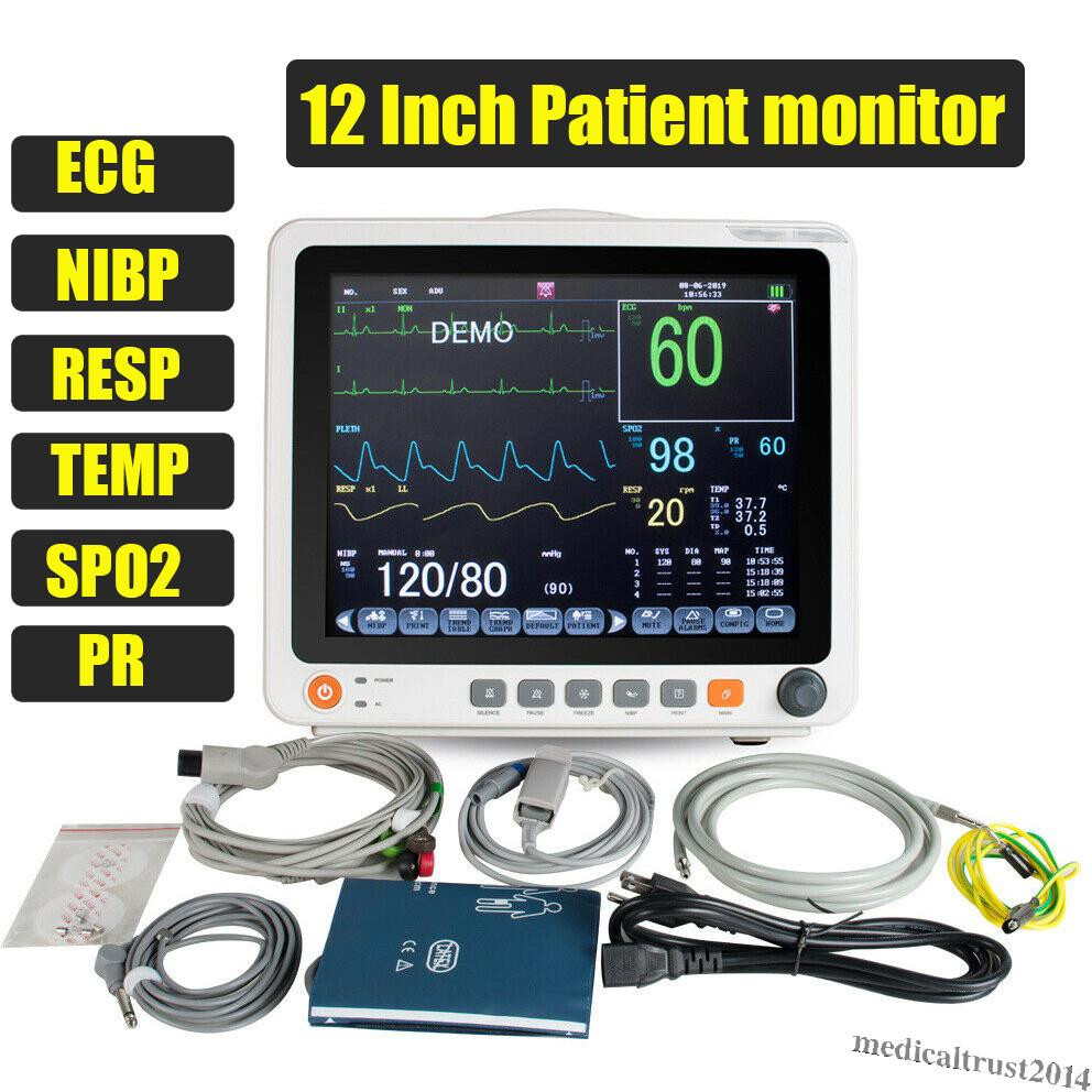 Monitor de paciente portátil con pantalla táctil de 12,1 pulgadas señales ECG NIBP SPO2 temperatura