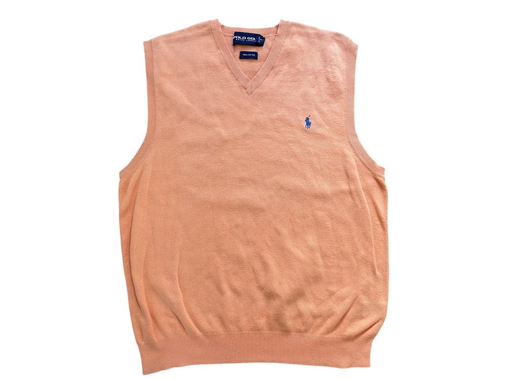 Polo Golf Ralph Lauren Sweater Vest Mens Medium Peach V Neck Cotton Golf Knit