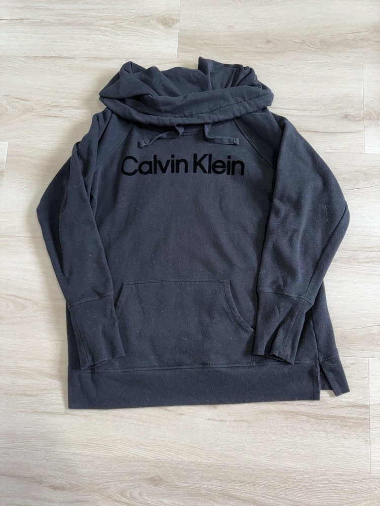 Women’s Size XL Calvin Klein Pullover Drawstring Hoodie Pouch Pocket Black