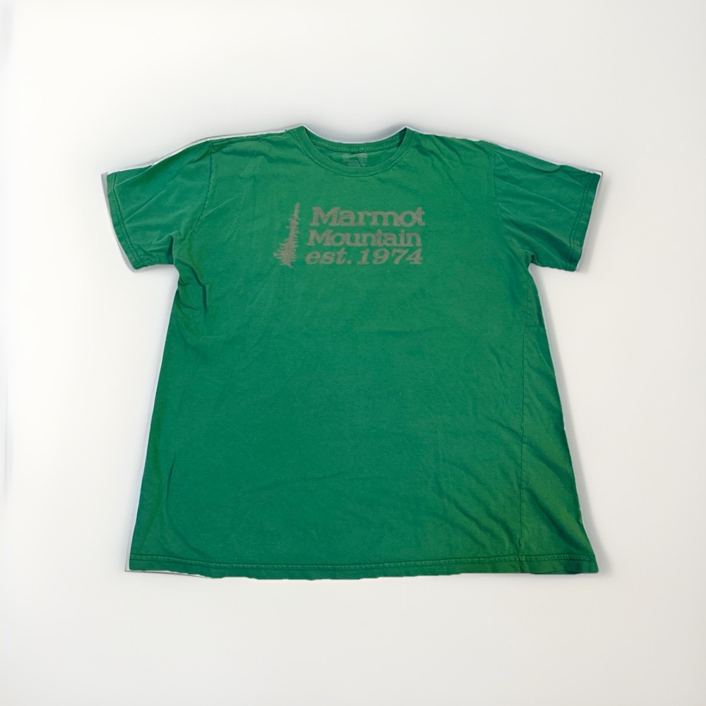 Marmot Mountain 1974 T-Shirt Mens Large Green Graphic Organic Cotton Tee L