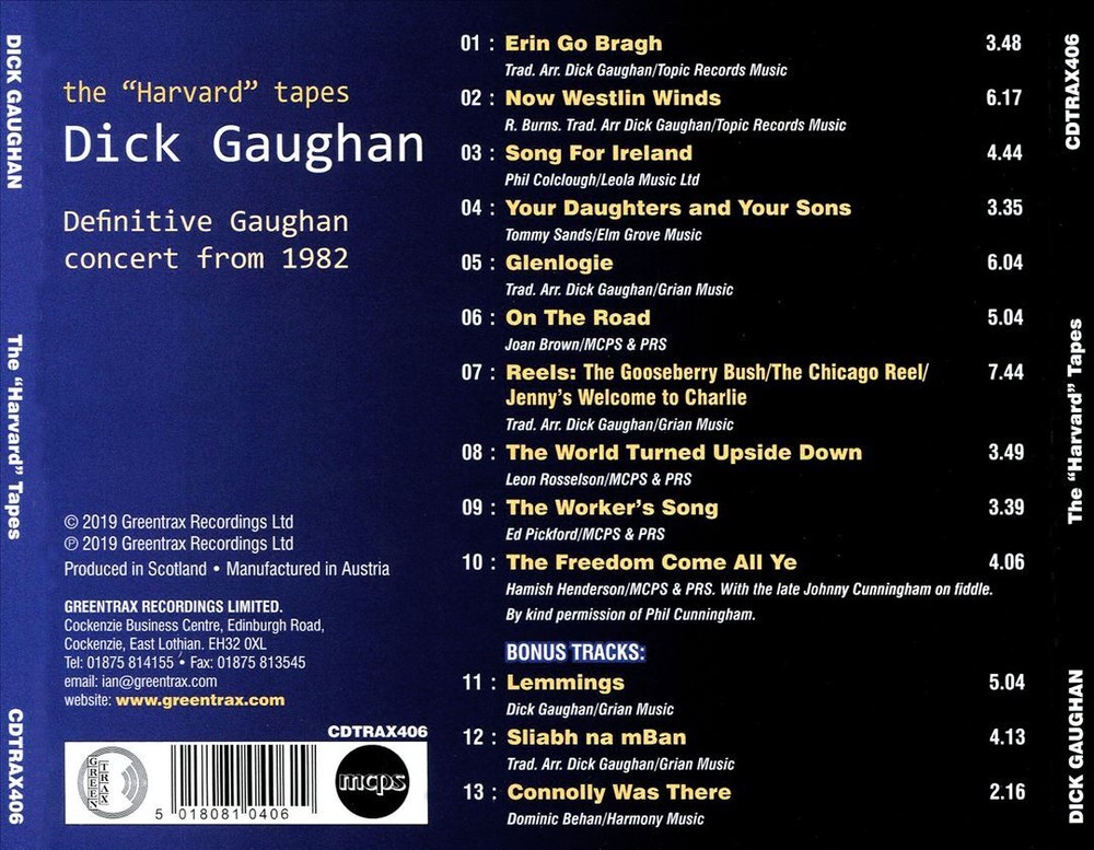DICK GAUGHAN HARVARD TAPES: DEFINITIVE GAUGHAN CONCERT FROM 1982 NEW CD