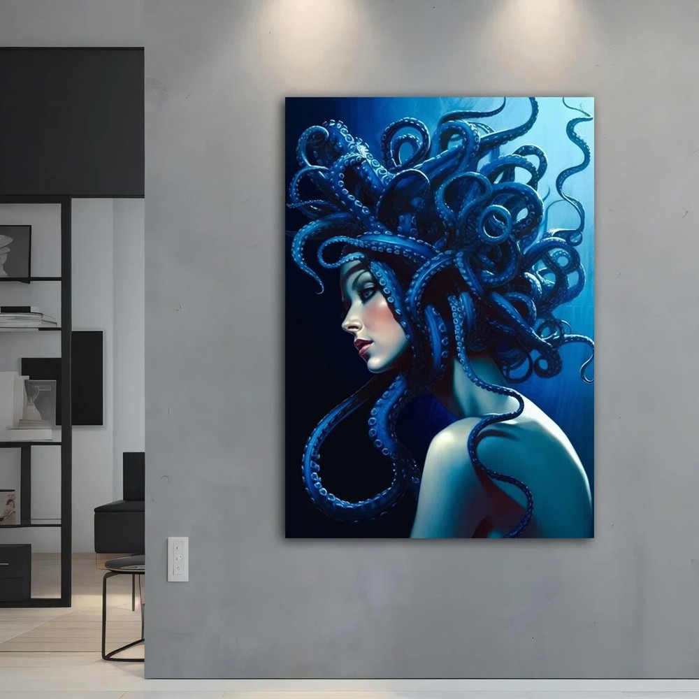 Woman With Blue Octopus Hair Abstract Unframed Canvas Print Australian Wall Art-image