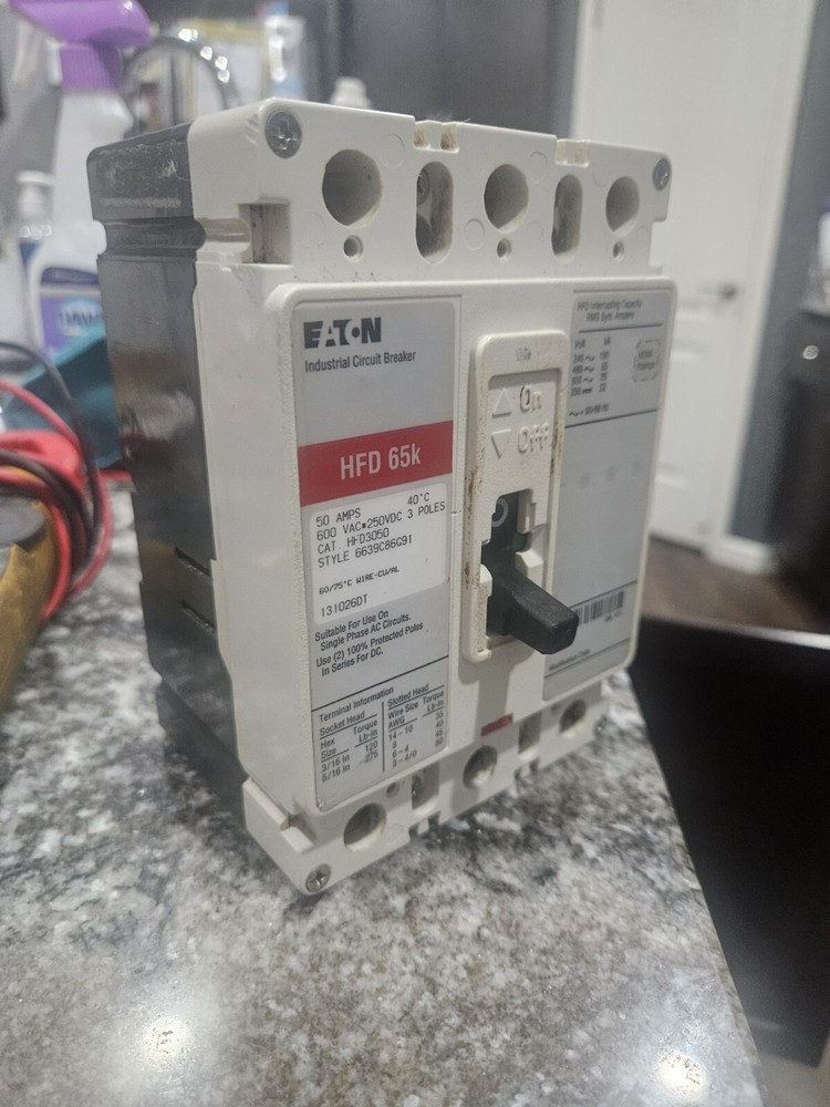 Eaton HFD3050L 50A, 600VAC/250VDC 3-Pole Circuit Breaker