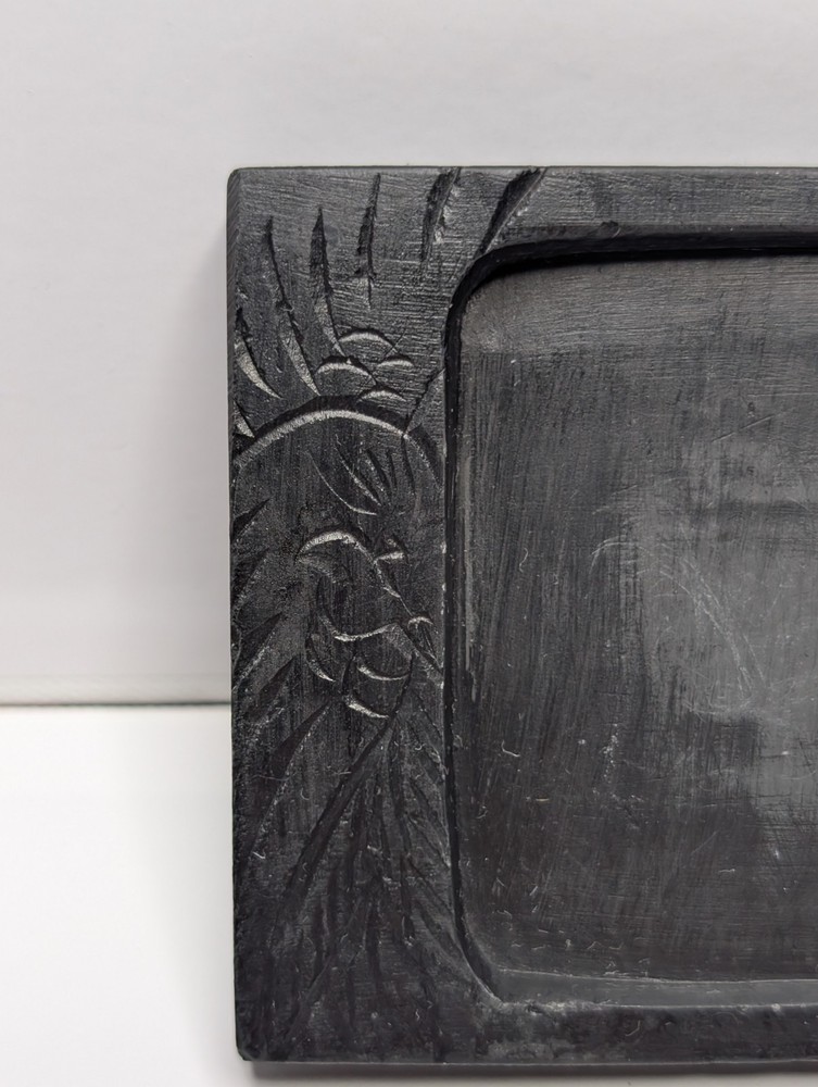 Small Chinese Japanese Ink Stone Suzuri Carved Black Slate Calligraphy Dish