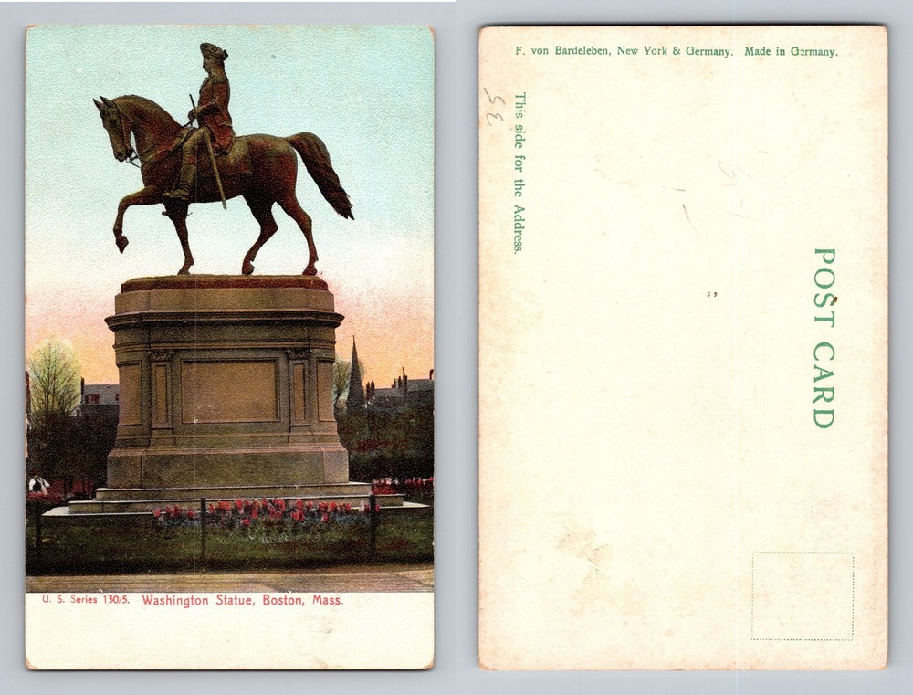 Boston, MA-Massachusetts, Washington Statue in Public Garden Vintage Postcard