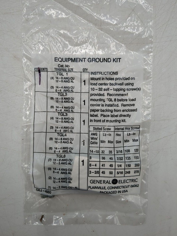General Electric TGL1 Equipment Ground Kit Type TGL/TGC Kit New