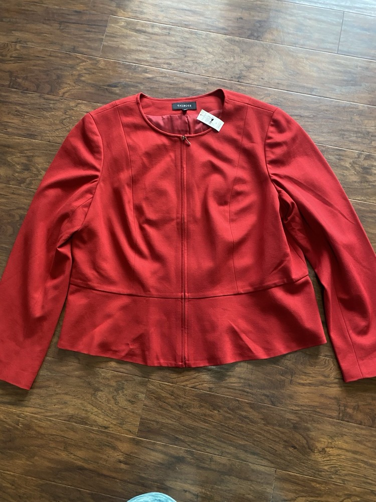 NEW Talbots Peplum Red Zip Blazer Jacket Women’s Size 20 NWT $129