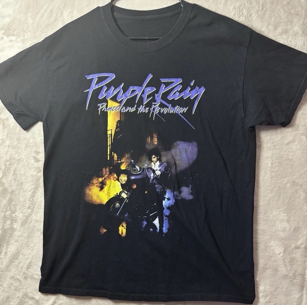 Prince Purple Rain T Shirt Mens L Black Graphic Band Tee The Revolution Album