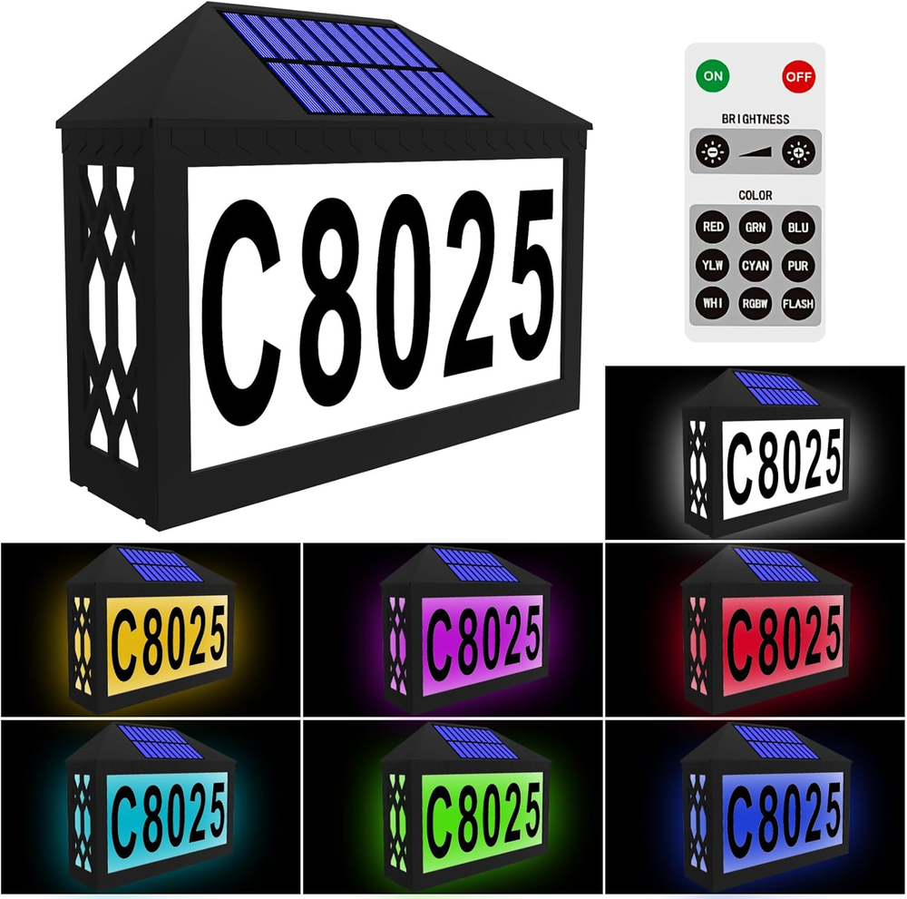 Solar House Numbers with Remote Control - Waterproof & Lighted Address Plaque