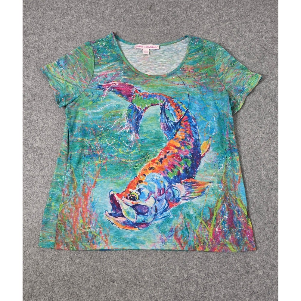 Leoma Lovegrove Abstract Fish Paint Splatter Top Women XL Wearable Art Festival